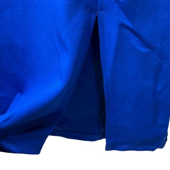 TORRID Midi Studio Cupro Bodycon Buttery Soft Short Sleeve Front Slit Blue Dress - Picture 8 of 8